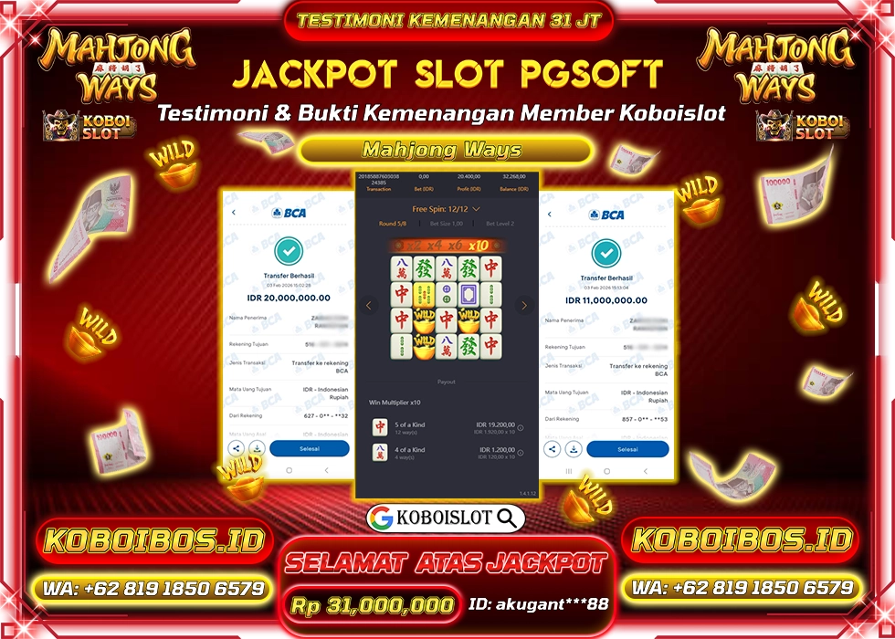 BUKTI KEMENANGAN ID akugant***88 SLOT GACOR MAHJONG WAYS 1 Rp31.000.000,- LUNAS
